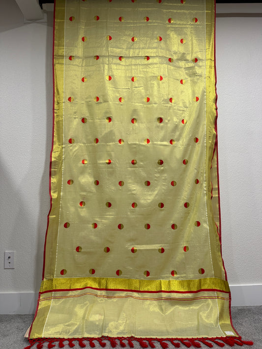 Kerala Cotton with Red Golden dots