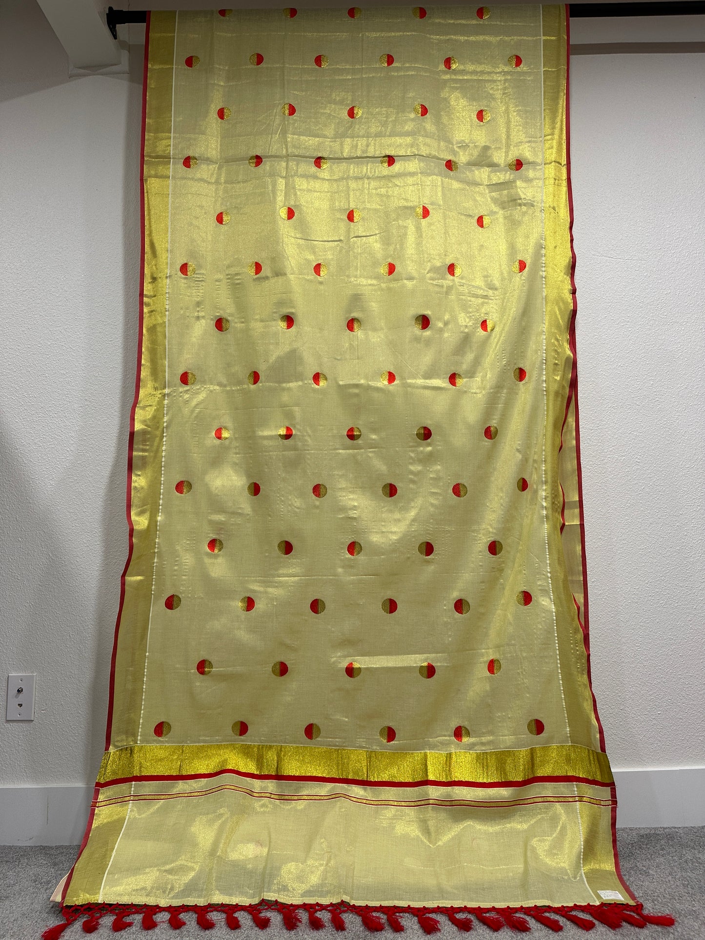 Kerala Cotton with Red Golden dots