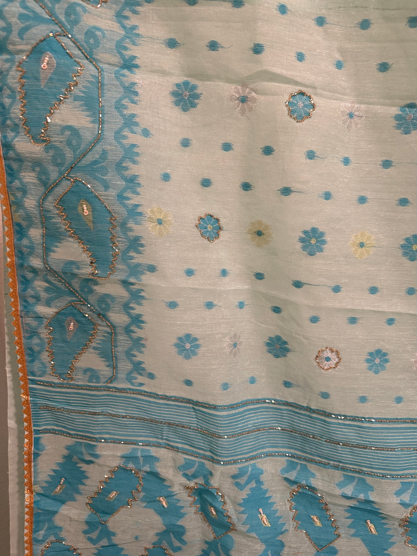 Cut Dana Dhakai in Off White and Sky Blue