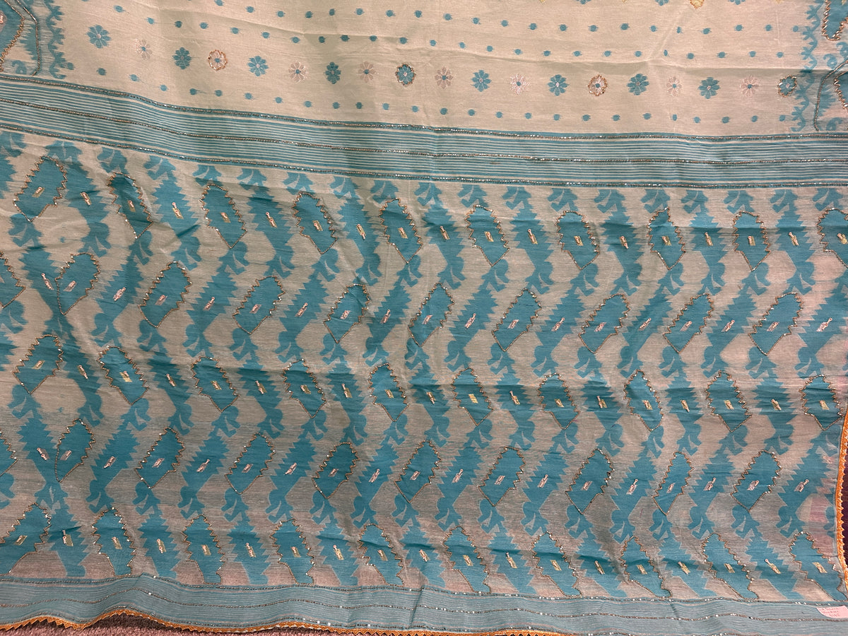 Cut Dana Dhakai in Off White and Sky Blue