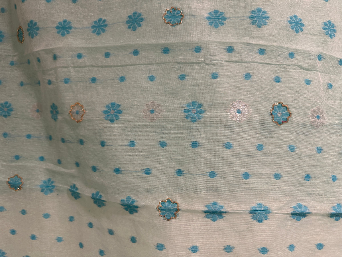 Cut Dana Dhakai in Off White and Sky Blue