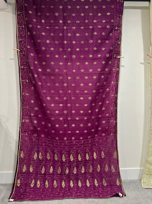 Cut Dana Dhakai in Wine Colour(Dark Purple)