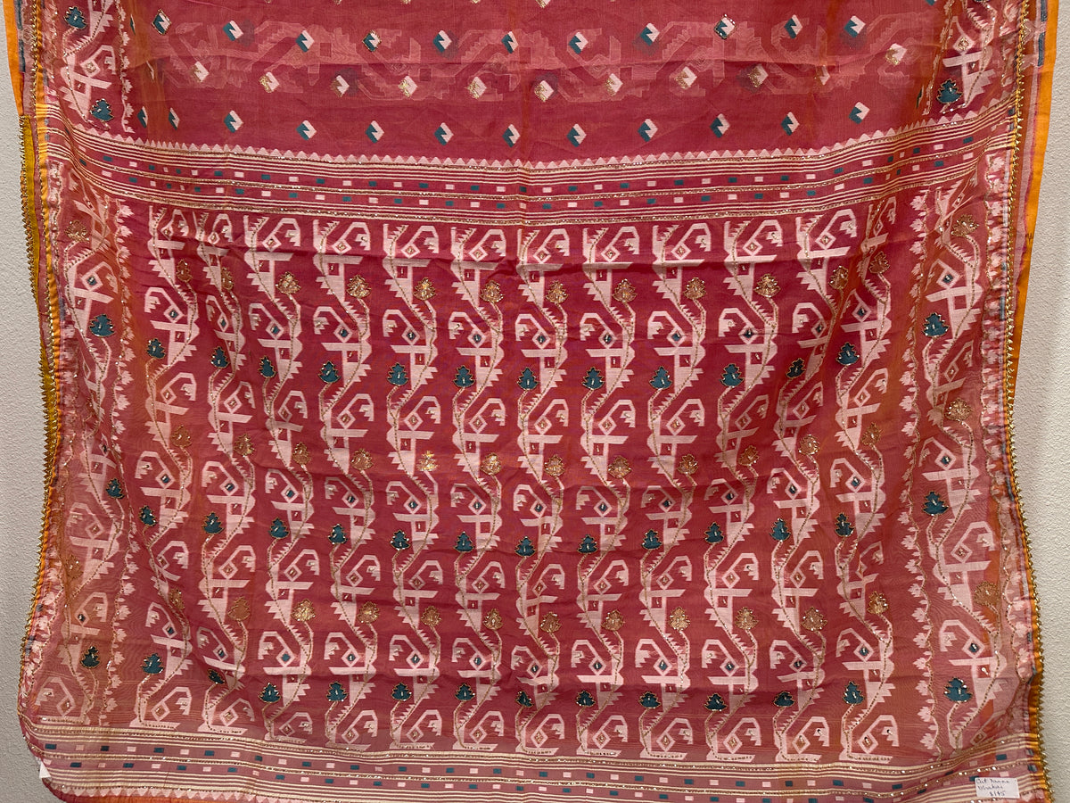 Cut Dana Dhakai in Pinkish Peach