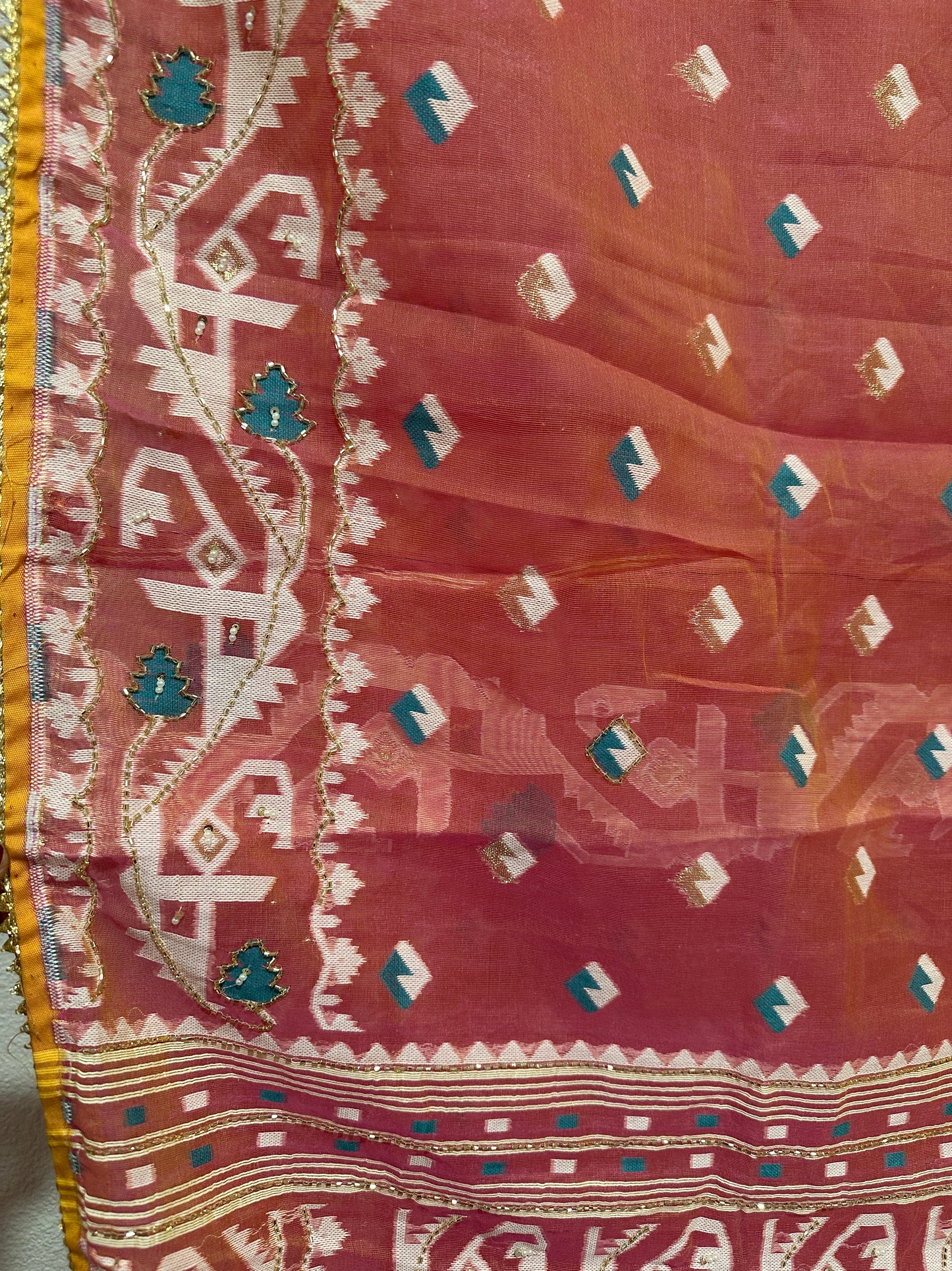 Cut Dana Dhakai in Pinkish Peach