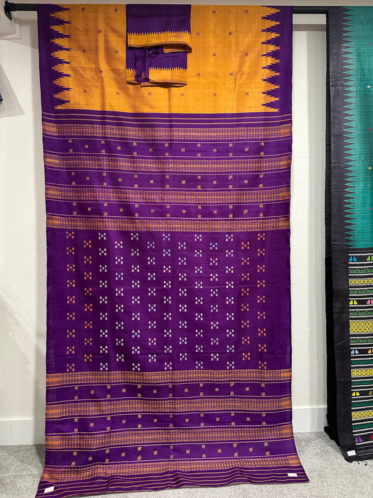 Berhampuri Double Palla Yellow Violet