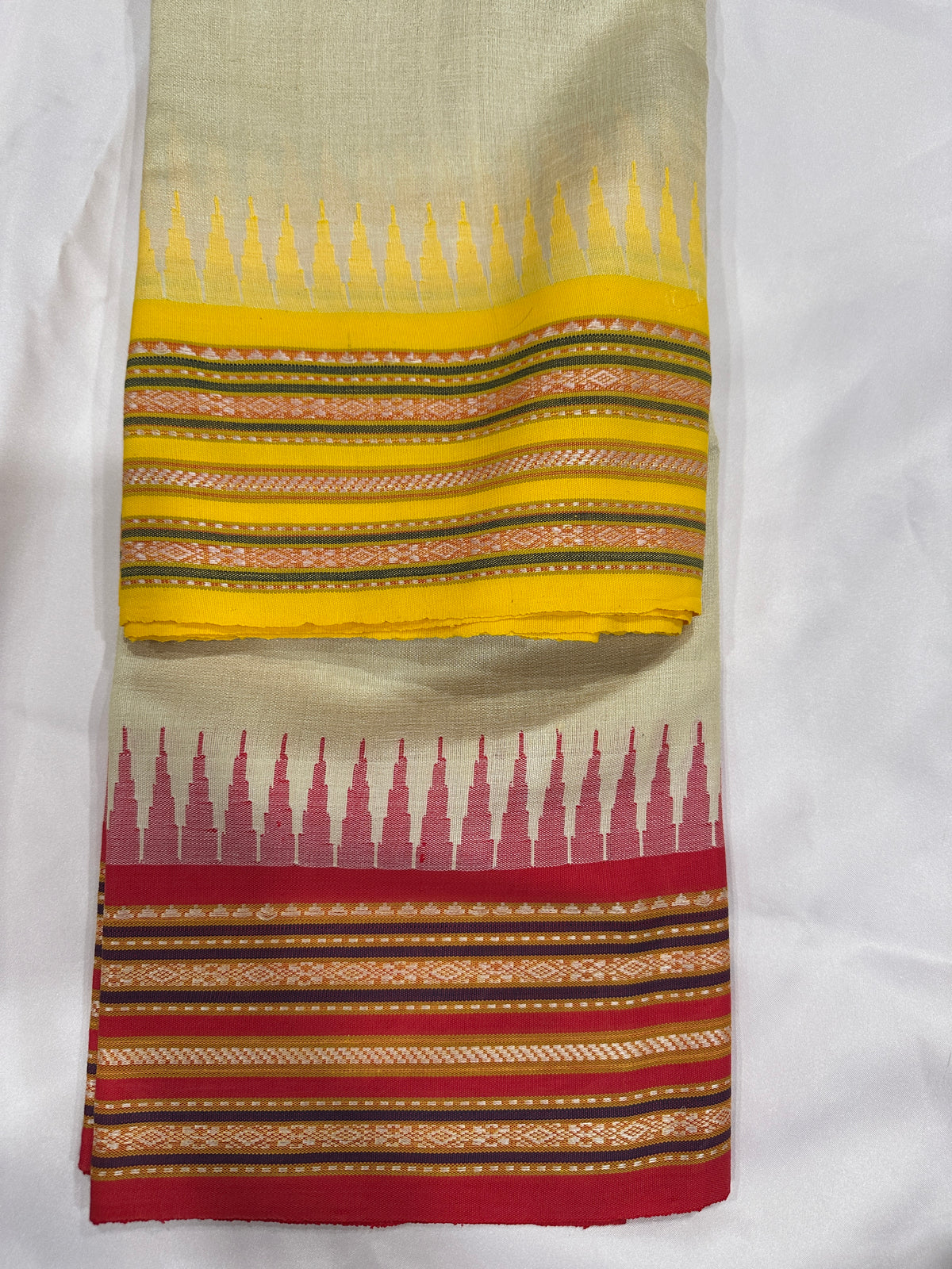 Vidarbha Tussar - Yellow and Red Ganga Jamuna Border