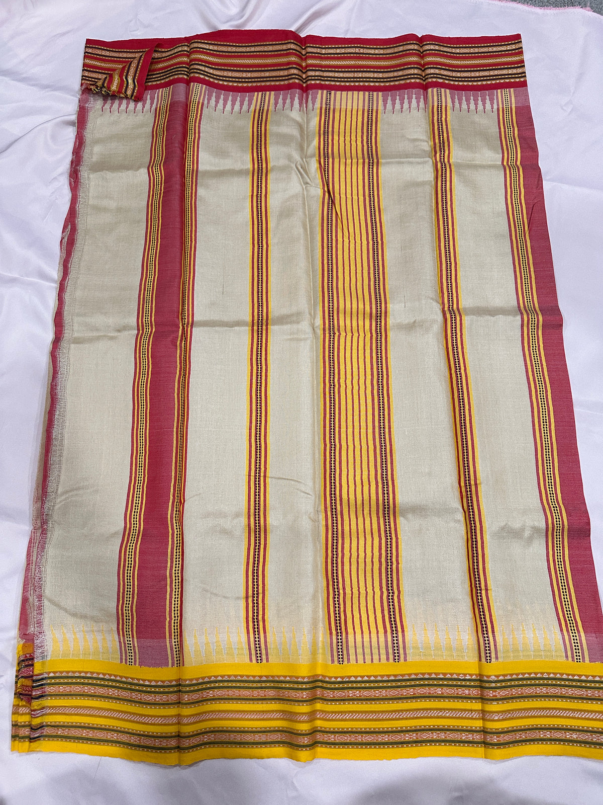 Vidarbha Tussar - Yellow and Red Ganga Jamuna Border