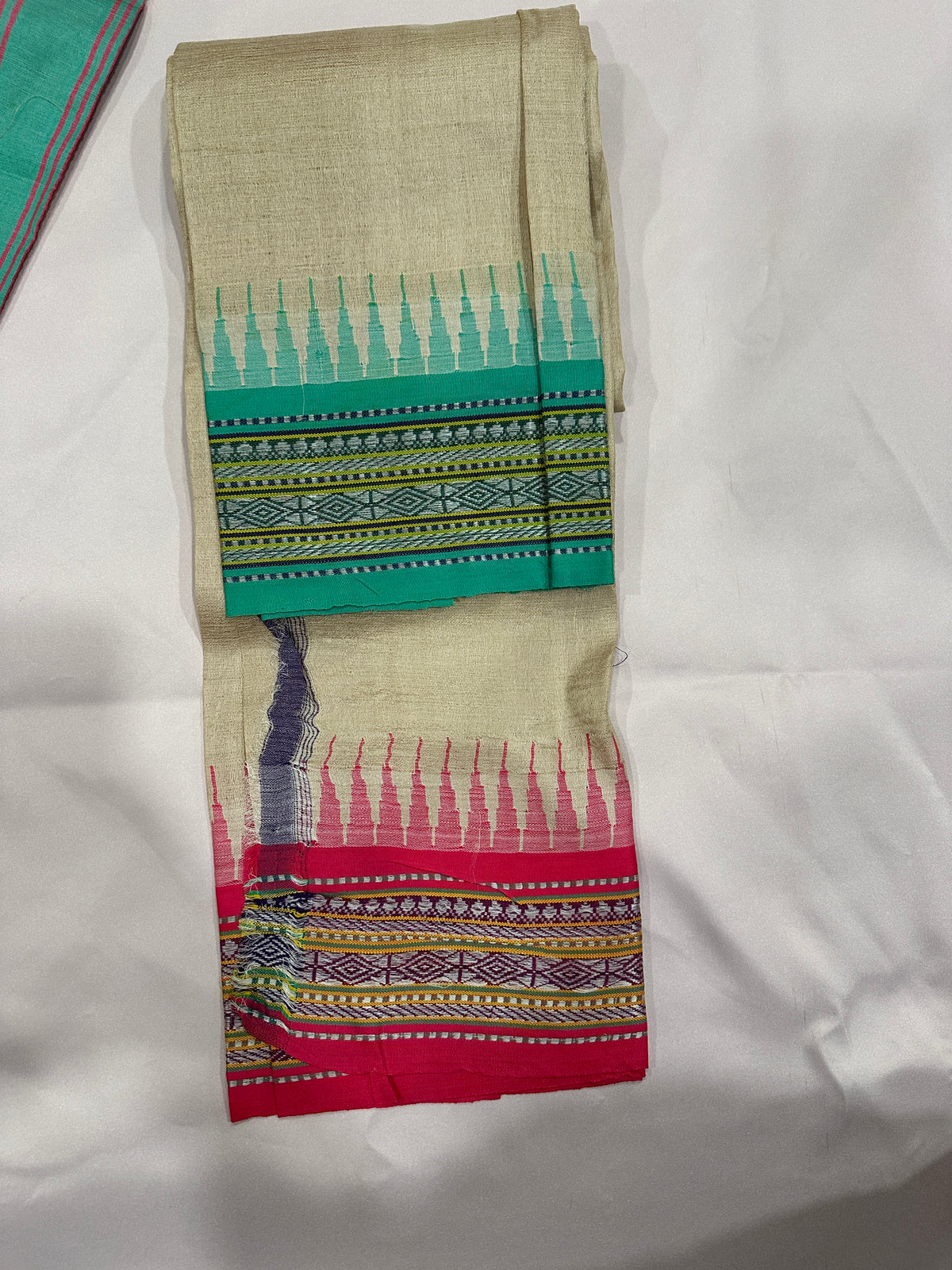 Vidharbha Tussar - Pink and Sea Green Ganga Jamuna Border
