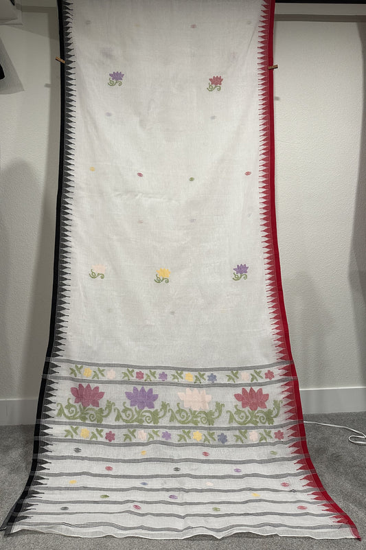 Moirangphee in white with red and black temple border