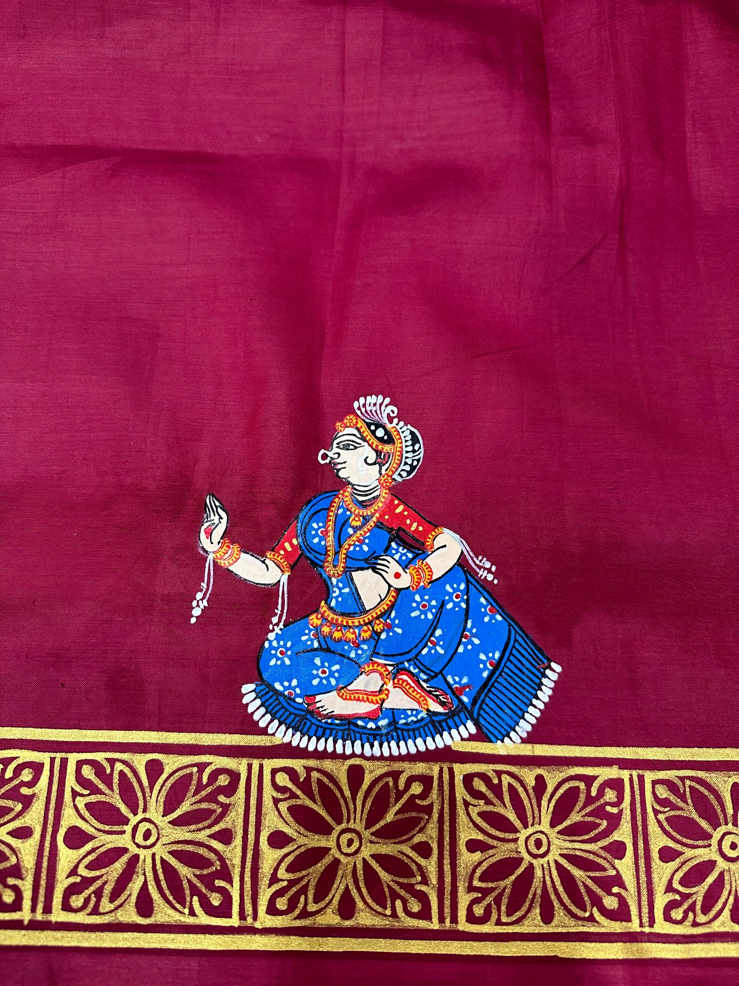 Maroon Khadi Silk Pattachitra Saree with Wedding theme