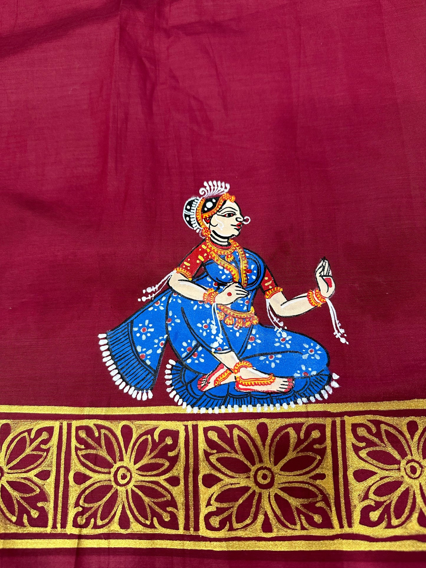 Maroon Khadi Silk Pattachitra Saree with Wedding theme