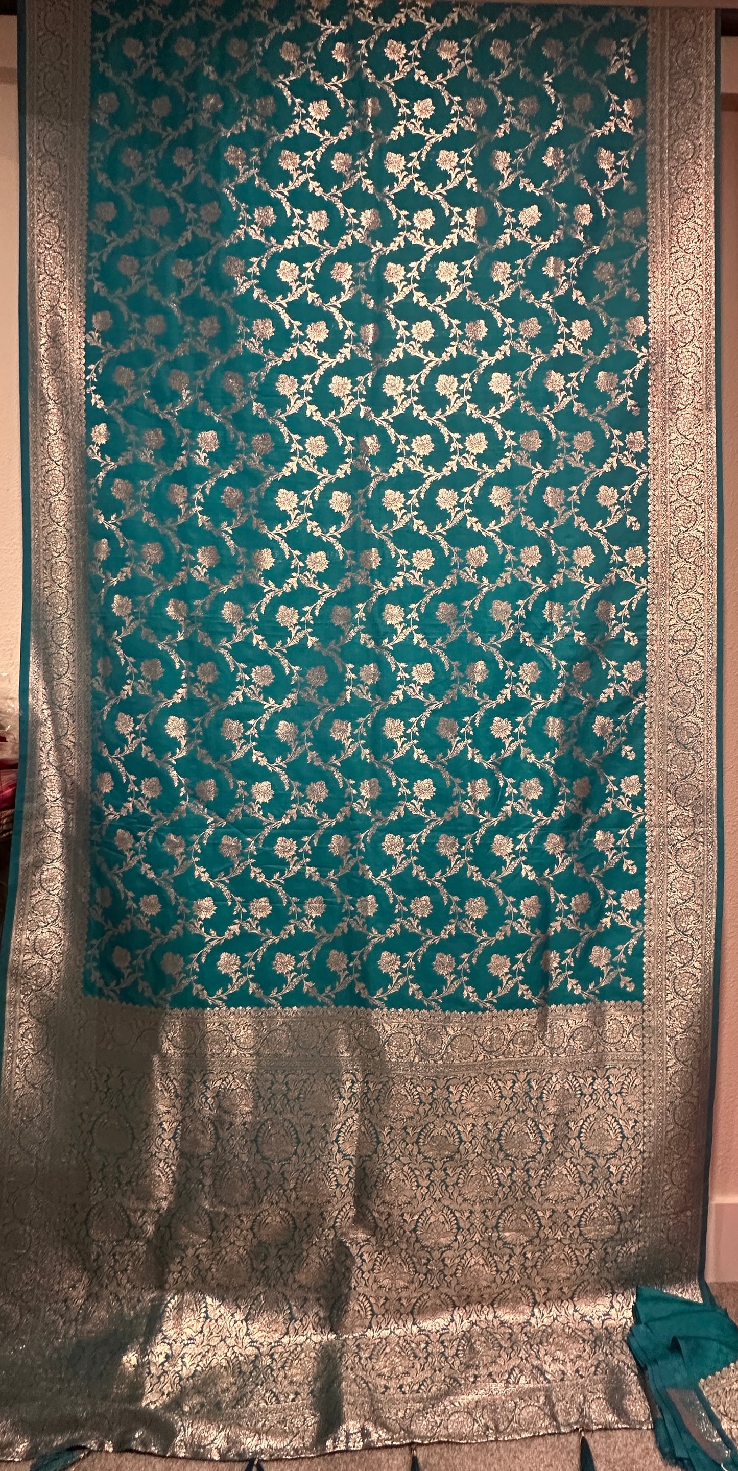 Benarasi Saree Semi Katan - Turquoise Blue