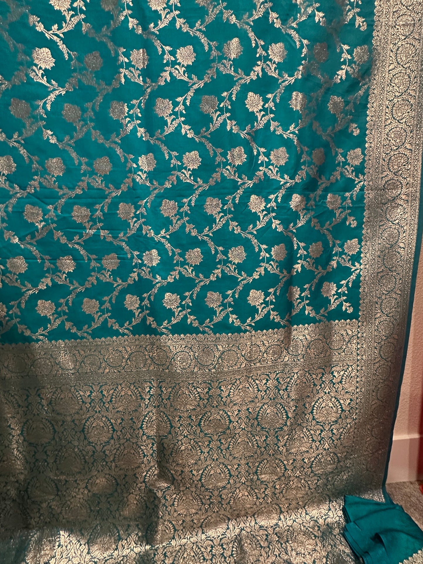 Benarasi Saree Semi Katan - Turquoise Blue
