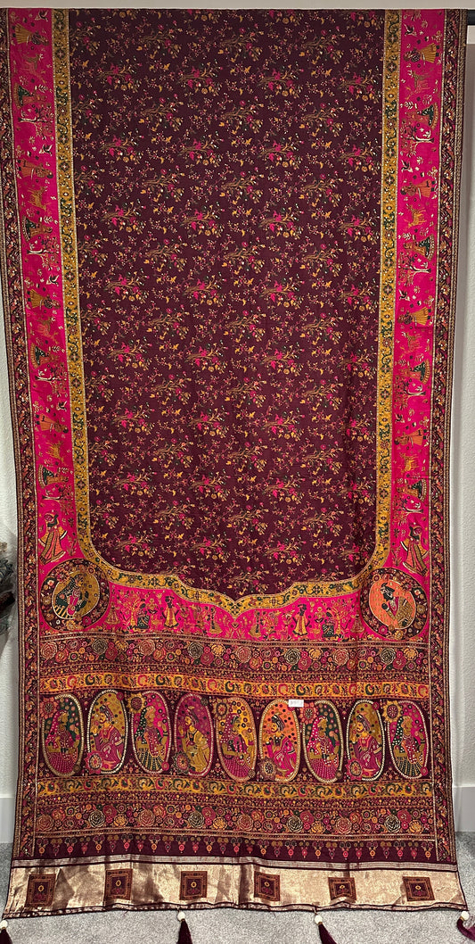 Pure Silk Sarees with Pashmina style - Wine