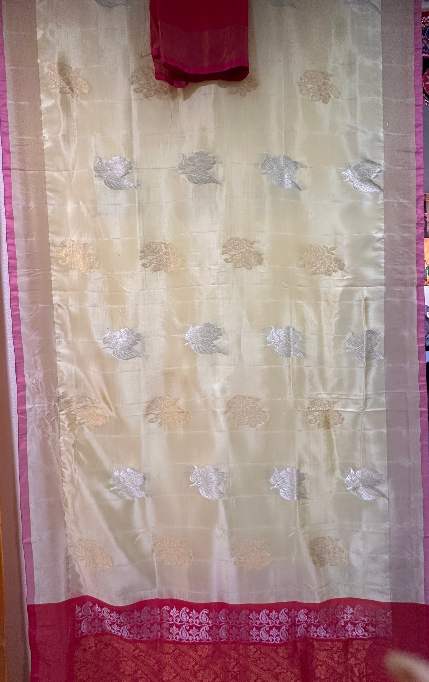Kanji Silk Saree - Lemon Yellow with Rani Pink Pop Border