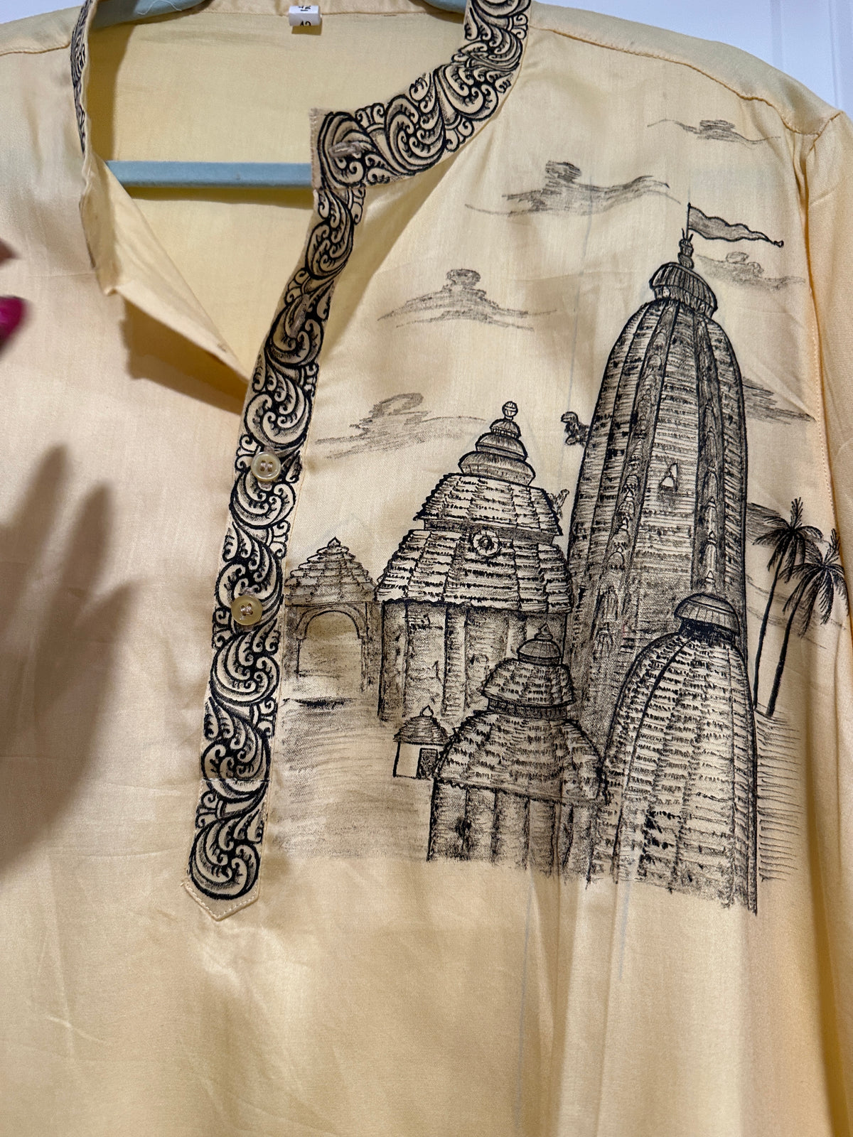 Men's Kurta - Pattachitra - Beige with Monotone Jagannath Mandir