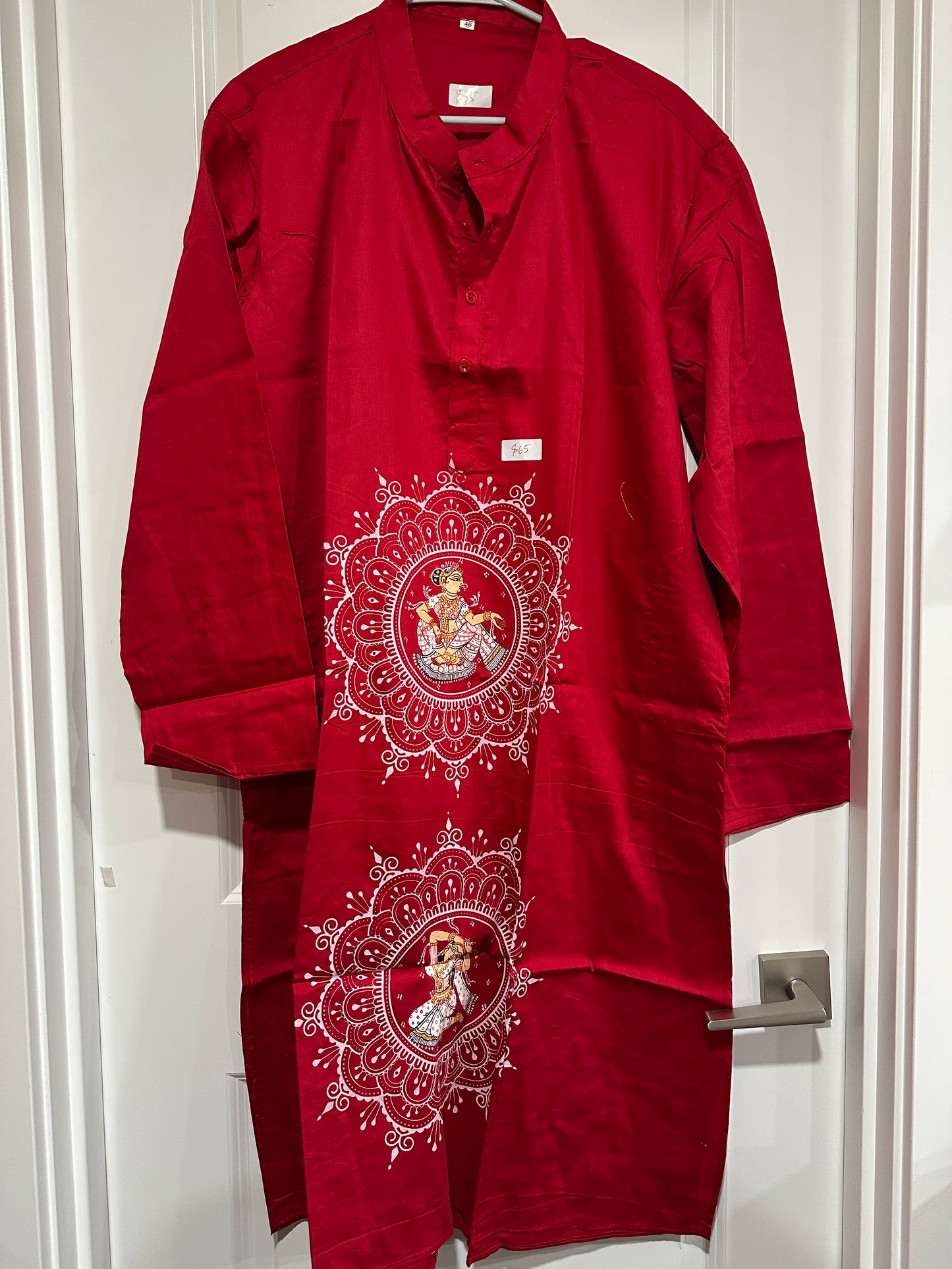 Men's Kurta - Pattachitra - Red with Alpana design