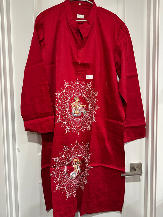 Men's Kurta - Pattachitra - Red with Alpana design