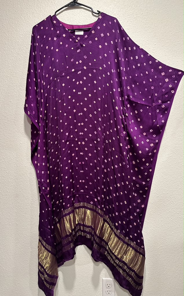 Modal Silk Kaftan - Violet with Bandhej and Lagda Patti