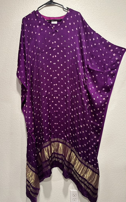 Modal Silk Kaftan - Violet with Bandhej and Lagda Patti