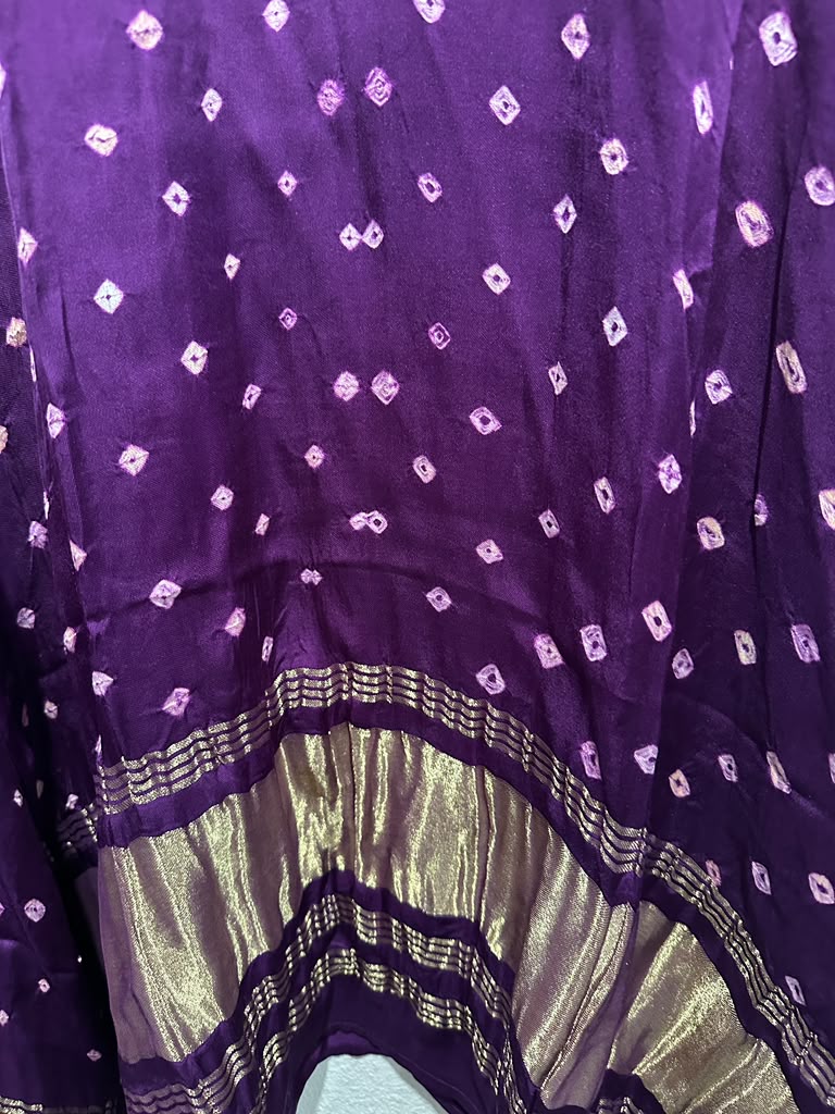 Modal Silk Kaftan - Violet with Bandhej and Lagda Patti
