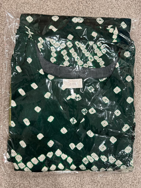 Modal Silk Kaftan - Green with Bandhej and Lagda Patti