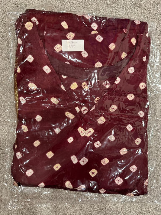 Modal Silk Kaftan - Maroon with Bandhej and Lagda Patti